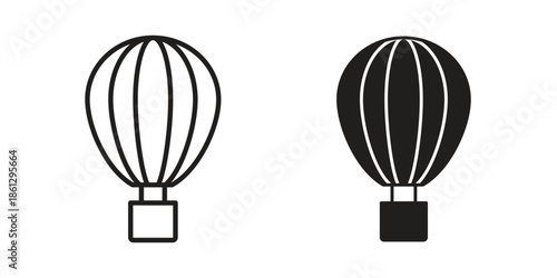 Hot air balloon icons in black glyph and liner versions for design.