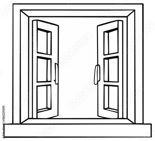 Open Architectural Window Frame with Sidelights and Sill Illustration