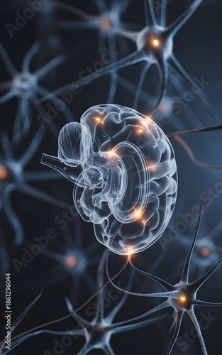 Transparent Human Brain with Neurons and Neural Networks Connecting Each Other Representing Intelligence and Neural Activity for Medical Science