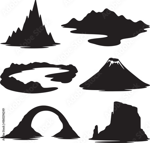 Collection of diverse mountain and rock formation silhouettes