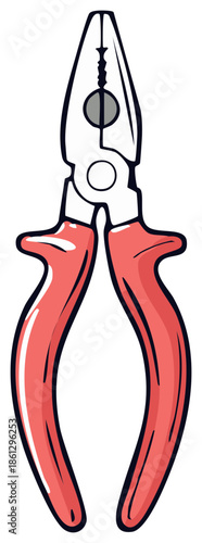 Red handled needle-nose pliers tool vector illustration for repair and construction