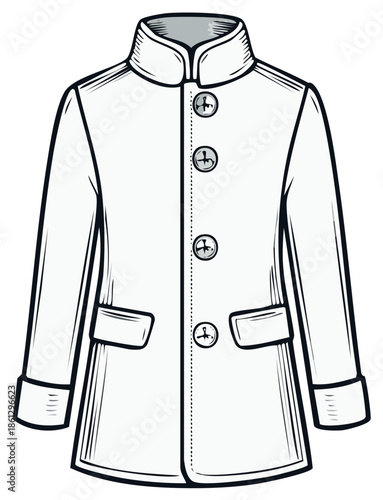 Stylish Overcoat Illustration with Buttons Detailed Fashionable Apparel