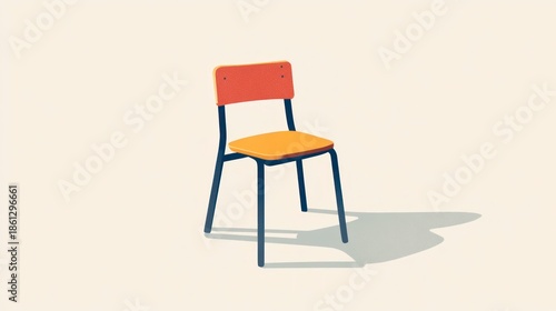 Minimalist chair illustration orange seat and back on white background
