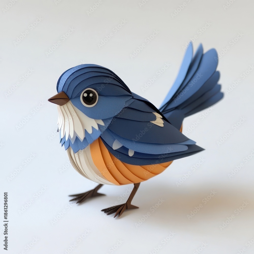 Obraz premium Colorful paper bird standing elegantly on a smooth surface indoors