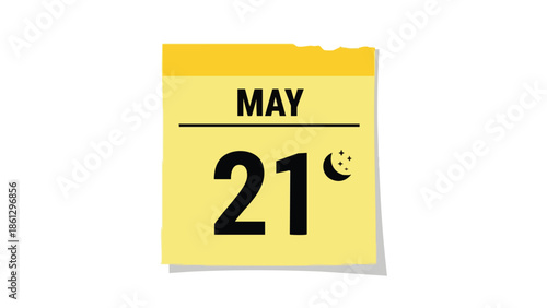 Yellow calendar page for May 21st, clearly displaying a moon and stars icon. This graphic efficiently highlights specific dates and nocturnal