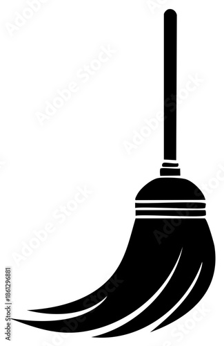 Classic black broom silhouette icon, a versatile symbol for cleaning, housework, magic, and domestic chores.
