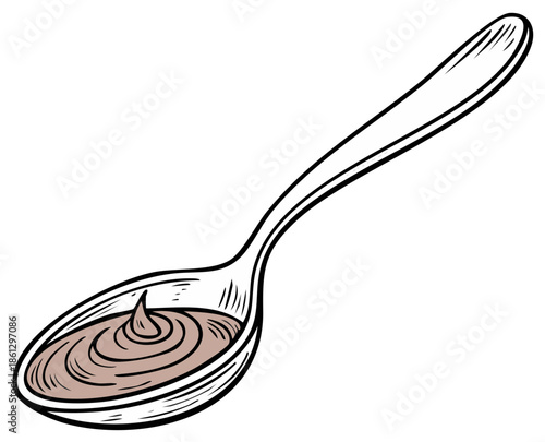 A spoon filled with creamy chocolate hazelnut spread, a delicious treat