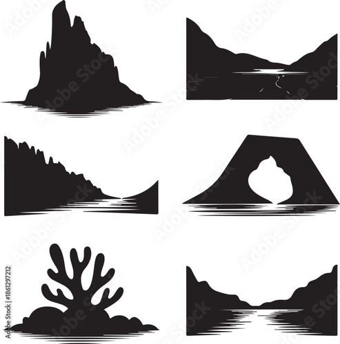 Abstract minimalist landscape and rock formation silhouettes