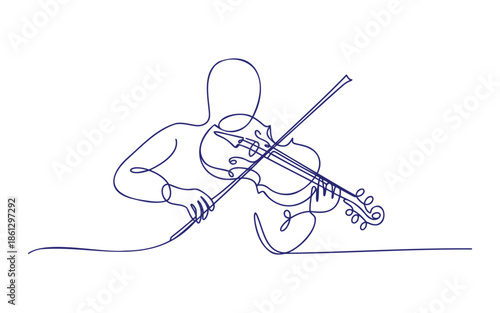 Continuous line drawing of a musician gracefully playing the violin, embodying the essence of classical music