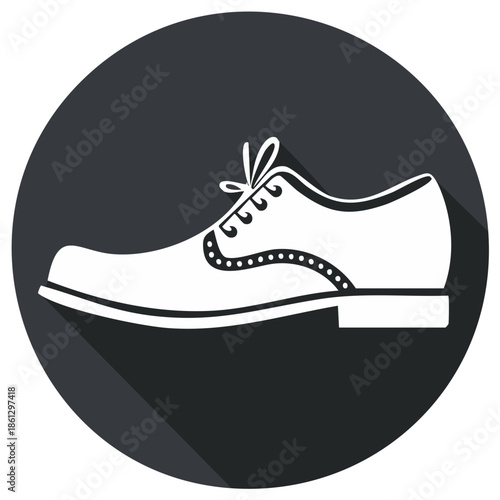 Flat design icon of a classic men's oxford brogue shoe with long shadow vector illustration
