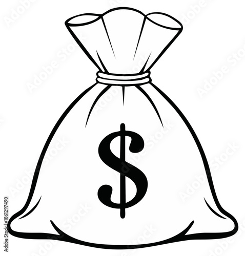 Simple outline drawing of a money bag with a dollar sign indicating wealth and financial gain