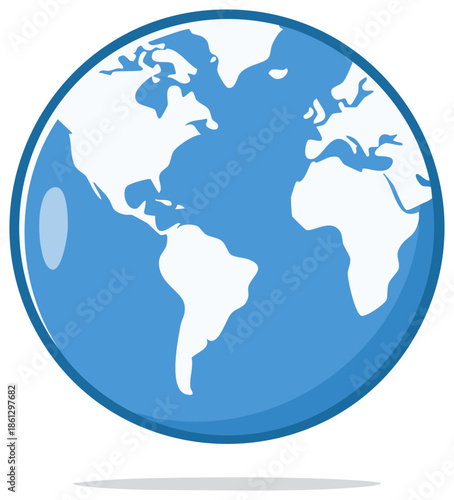 Stylized Globe of Earth Showing Continents Blue White Graphic