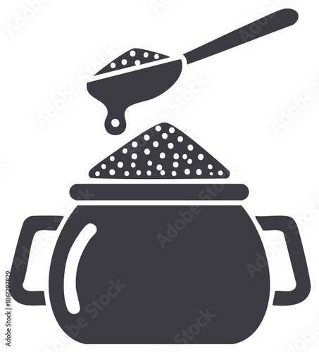 Spoonful of sugar with a honey drip over a sugar bowl flat vector icon