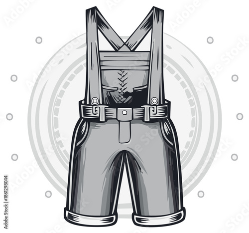 Graphic illustration of denim overalls with suspenders
