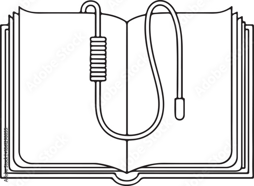 Reading during treatment of telemedicine line art vector, minimalist line drawing of an open book with dialysis tubing linear