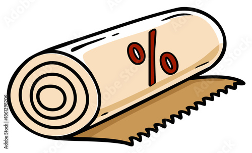 Illustration of a Scroll with Discount Sign Percentage Vector Cartoon Image