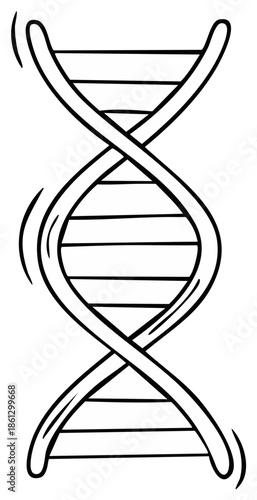 Stylized hand-drawn double helix DNA strand with swirling motion lines, representing genetics and biology concepts.