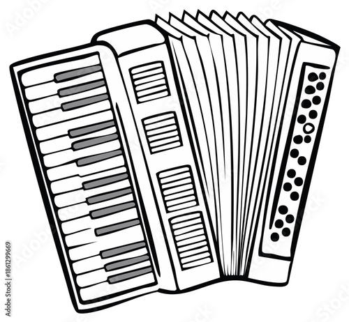 Illustration of a black and white accordion, isolated on white