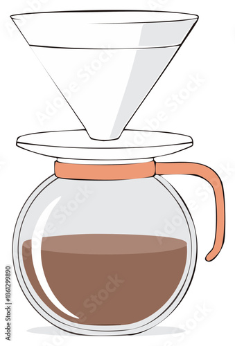 Pour Over Coffee Dripper and Carafe with Freshly Brewed Coffee Beverage Illustration