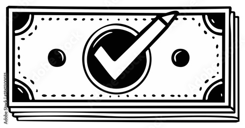 Money bill stack with checkmark symbol for financial approval and success