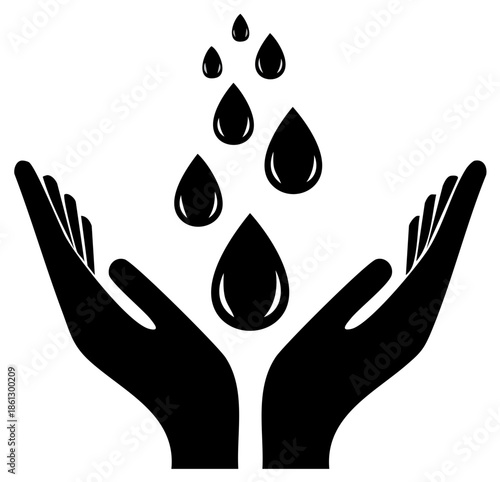 Silhouette of open hands catching water droplets symbol for water conservation and purity