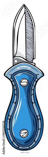 Professional blue handled oyster knife essential tool for shucking seafood illustration