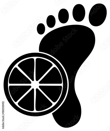 Footprint and Citrus Fruit Slice Black and White Graphic