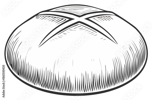 Loaf of Bread Line Art Illustration Cross Cut Traditional Bakery Isolated White Background