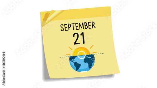 An illustrative calendar reminder for September 21, depicting the global equinox event with a sun rising above the Earth, signifying balanced day