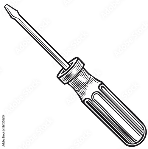 Classic Handyman Slotted Screwdriver Repair Tool Engraving Style Illustration