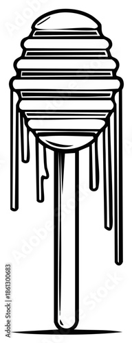 Stylized Dripping Honey Dipper Stick Line Art Illustration