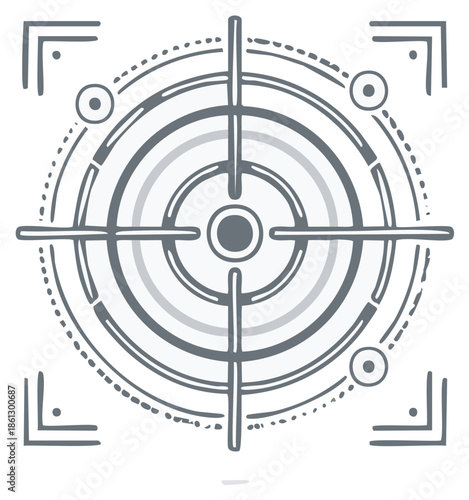 Abstract target reticle with concentric circles and corner marks