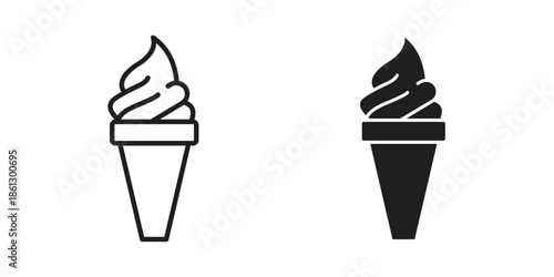 Ice cream cone icons in black glyph and liner versions for design.