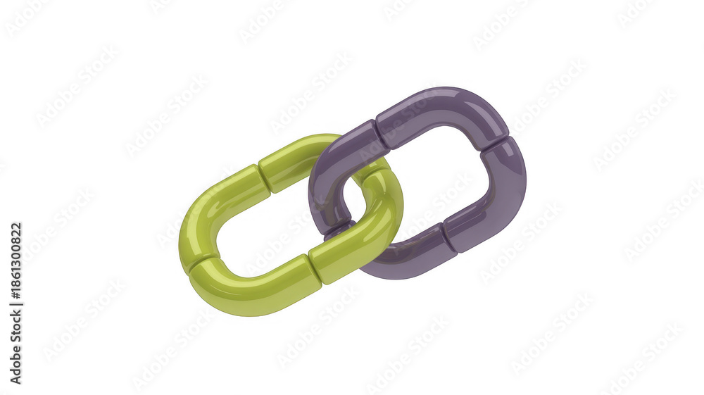 Obraz premium Yellow and purple metal chain links yellow chain purple chain isolated on a transparent background