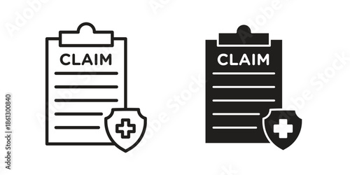 Insurance Claim icons in black glyph and liner versions for design.