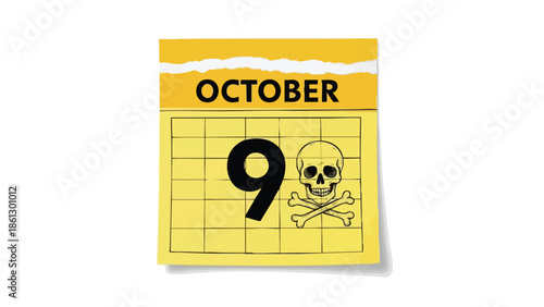 Graphic illustration of October ninth featuring a stark symbol of caution and risk