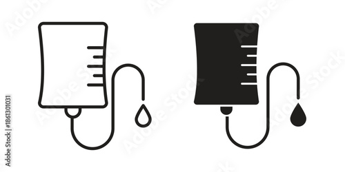 IV drip icons in black glyph and liner versions for design.