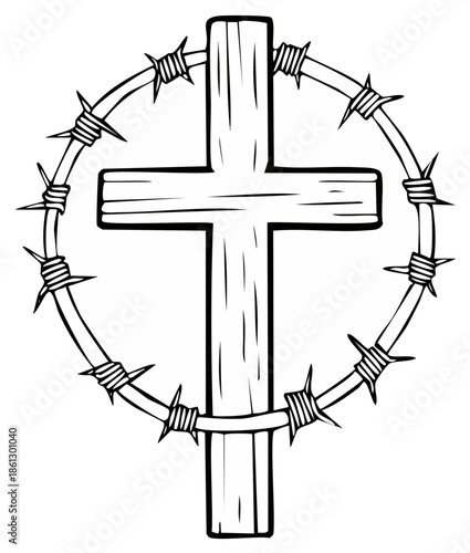 Christian Cross with Barbed Wire Halo Outline