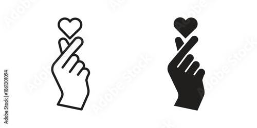 korean heart icons in black glyph and liner versions for design.