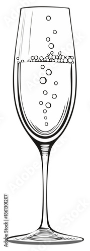 Elegant Champagne Flute with Bubbles, Festive Celebration Drink, Fine Glassware