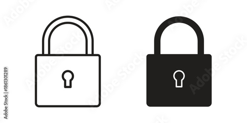 Lock closed icons in black glyph and liner versions for design.