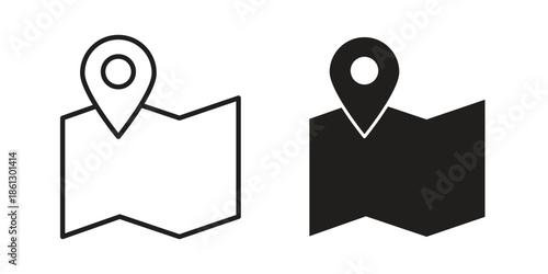 Map icons in black glyph and liner versions for design.