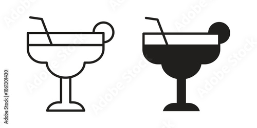 Martini glass icons in black glyph and liner versions for design.