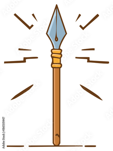 A powerful shining spear with a fountain pen nib tip for creative writing and storytelling concepts
