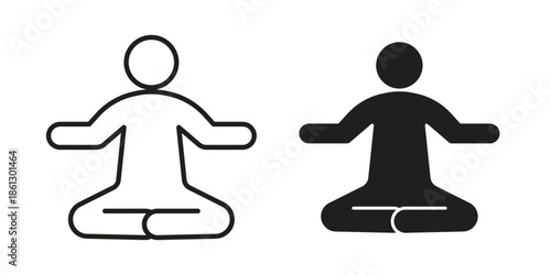 Meditation icons in black glyph and liner versions for design.