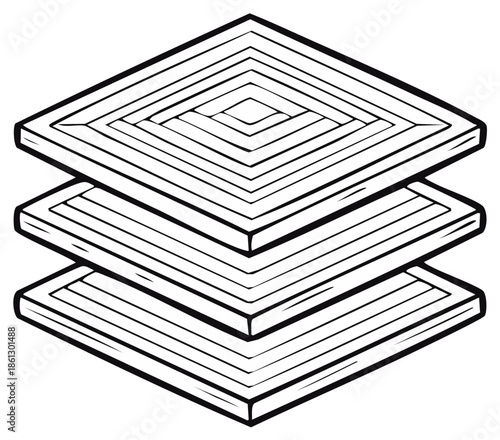 Stacked Rhombus Trays Forming Tower Composition Design Element for Graphics