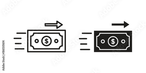 Money transfer icons in black glyph and liner versions for design.