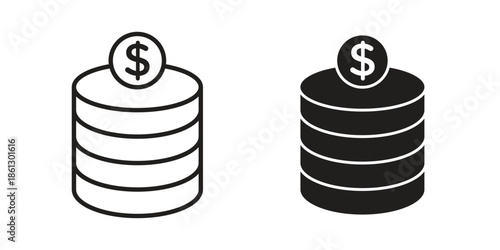 Money icons in black glyph and liner versions for design.