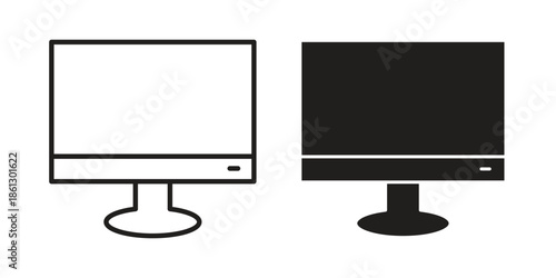 Monitor icons in black glyph and liner versions for design.