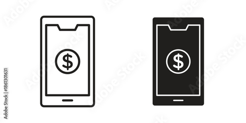 Mobile banking icons in black glyph and liner versions for design.